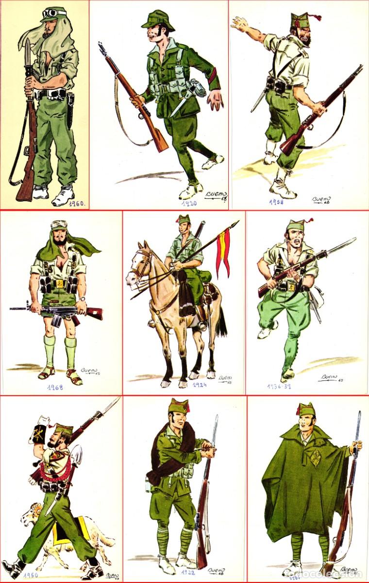Militaria: La Legi&oacute;n espa&ntilde;ola - Lote de cartas postales del Uniforme a lo largo de la Historia de la Legion