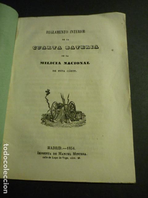 Military Antiques: REGLAMENTO INTERIOR CUARTA BATERIA DE LA MILICIA NACIONAL MADRID 1854