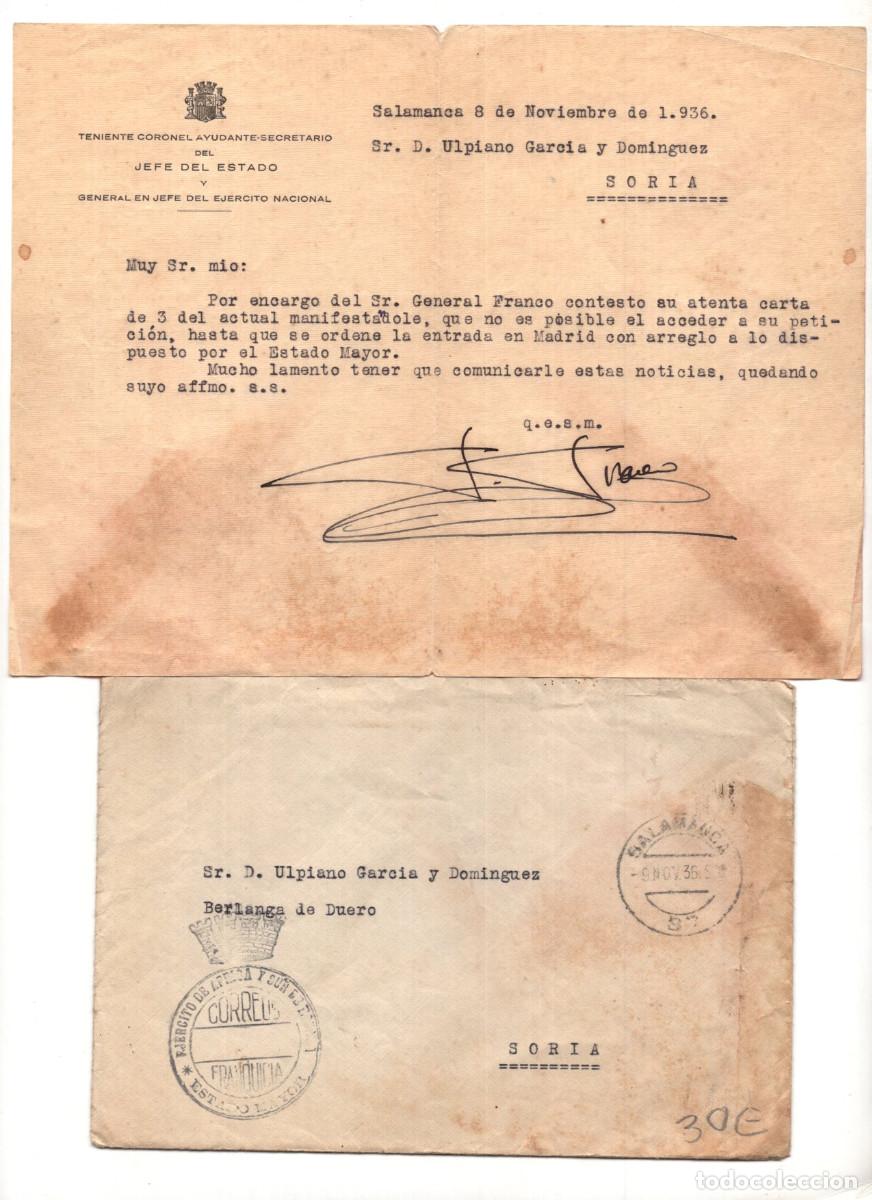 Militaria: SALAMANCA, AYUDANT&Iacute;A DEL JEFE DEL ESTADO (GENERAL FRANCISCO FRANCO).GUERRA CIVIL ESPA&Ntilde;OLA. 8/10/1936