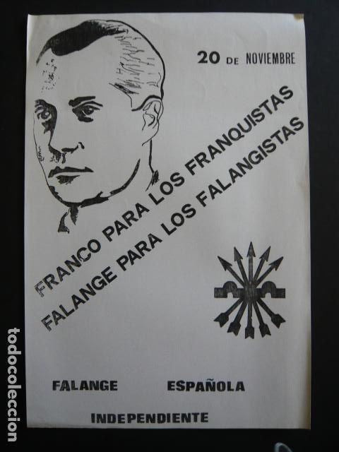 Militaria: FALANGE ESPA&Ntilde;OLA INDEPENDIENTE CARTEL 20 DE NOVIEMBRE JOSE ANTONIO PRIMO DE RIVERA 21 X 31 CM