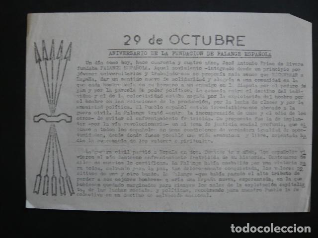 Militaria: FALANGE ESPA&Ntilde;OLA INDEPENDIENTE IMPRESO 29 OCTUBRE CUARTILLA