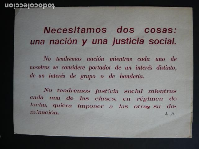 Militaria: JOSE ANTONIO PRIMO DE RIVERA FALANGE ESPA&Ntilde;OLA CARTON CON SUS PALABRAS 21 X 29 CM