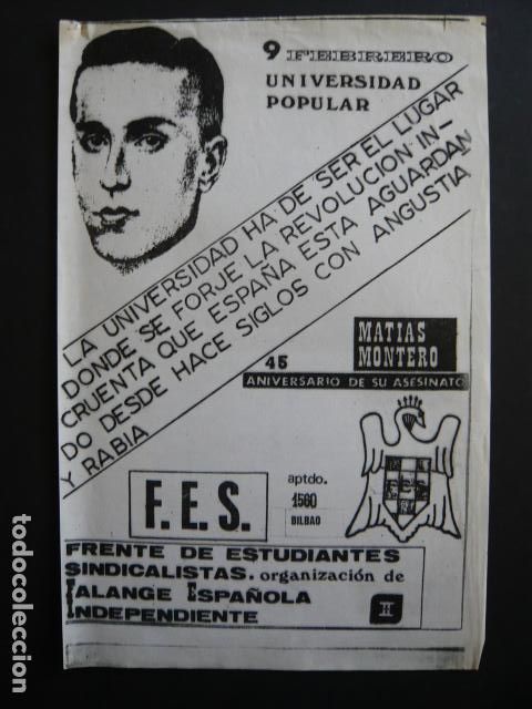 Militaria: FALANGE ESPA&Ntilde;OLA INDEPENDIENTE CARTEL 9 FEBRERO MATIAS MONTERO 21 X 31 CM
