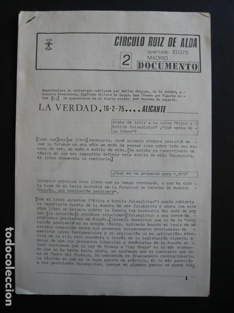 Militaria: FALANGE ESPA&Ntilde;OLA INDEPENDIENTE CIRCULO RUZ DE ALDA DOCUMENTO 4 PAGS