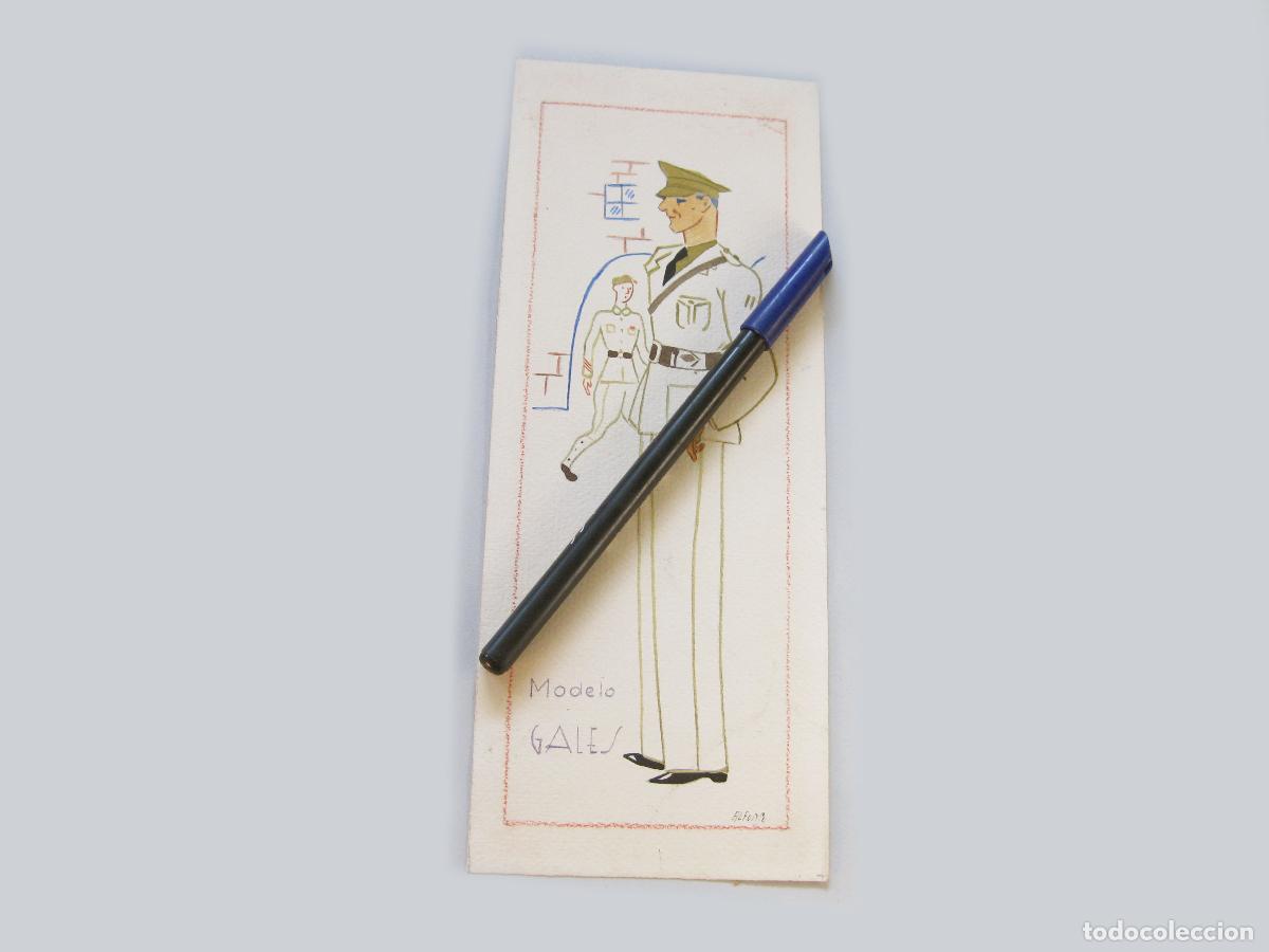 Militaria: DIBUJO ORIGINAL CON DISE&Ntilde;O DE UN UNIFORME ESPA&Ntilde;OL DEL EJ&Eacute;RCITO DE TIERRA. MODELO GALES.