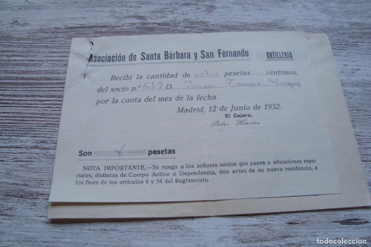 Militaria: DOCUMENTOS ASOCIACION SANTA BARBARA Y SAN FERNANDO BENEFICA ARTILLERIA MADRID 1932.
