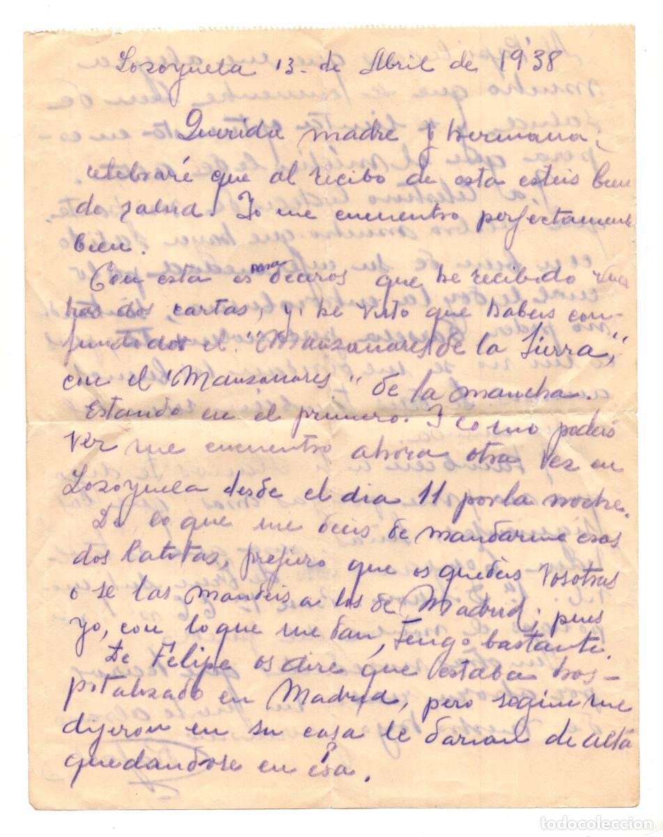 Militaria: CARTA GUERRA CIVIL ESPA&Ntilde;OLA 13 ABRIL 1938. LOZOYUELA. RACIONAMIENTO Y ENV&Iacute;OS AYUDA EN EL FRENTE