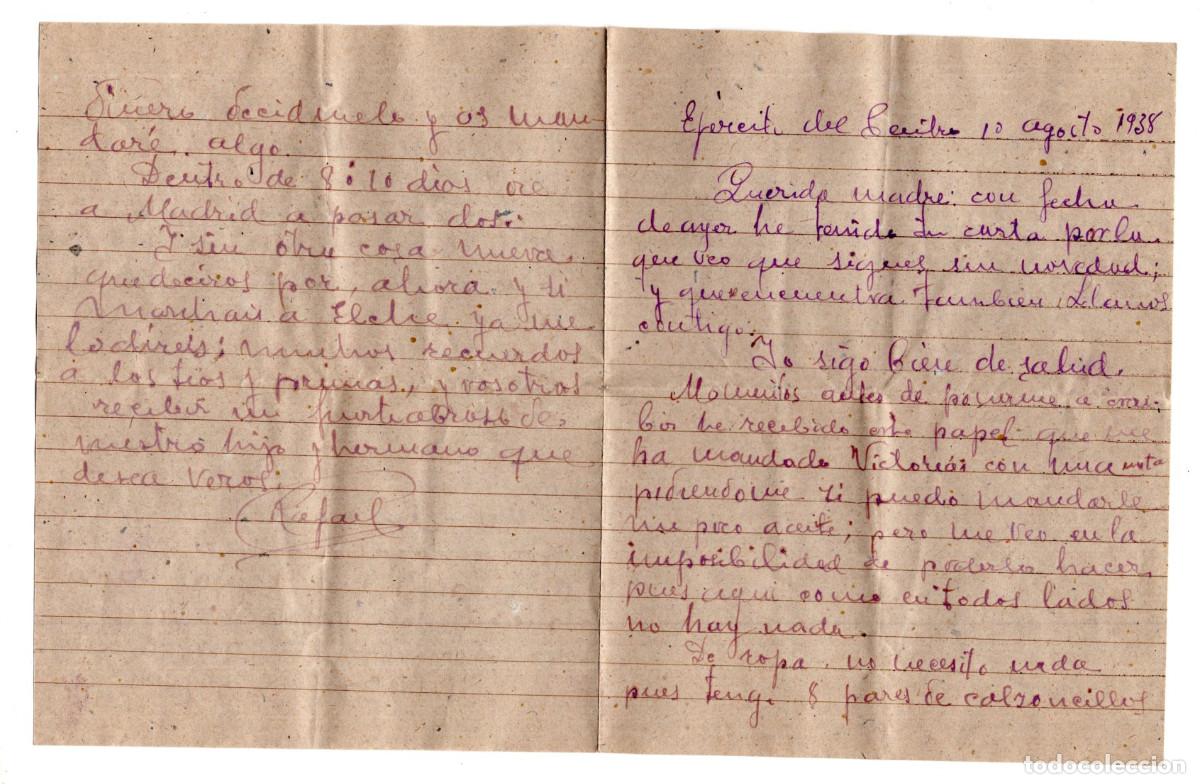 Militaria: CARTA MANUSCRITA GUERRA CIVIL ESPA&Ntilde;OLA 1938. FRENTE DE MADRID. EJ&Eacute;RCITO DEL CENTRO