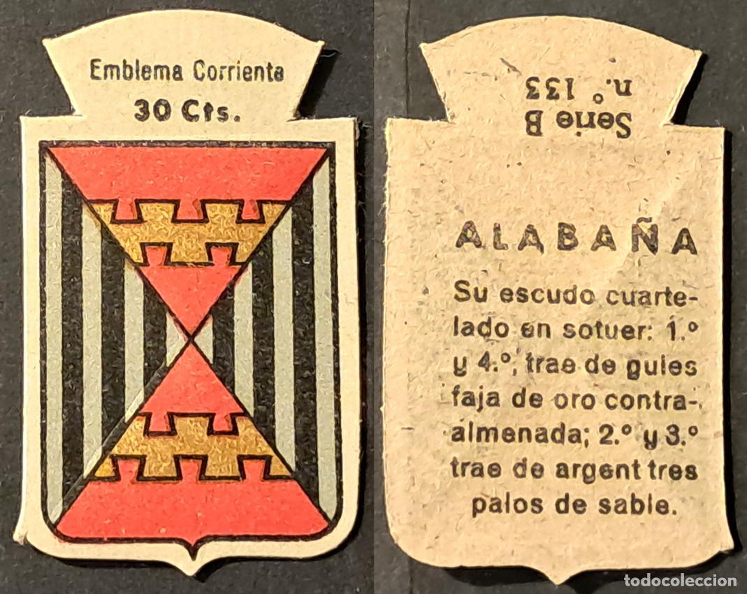 Militaria: Auxilio Social. Emblema corriente 30 cts. Alaba&ntilde;a. Serie B n&uacute;mero 133