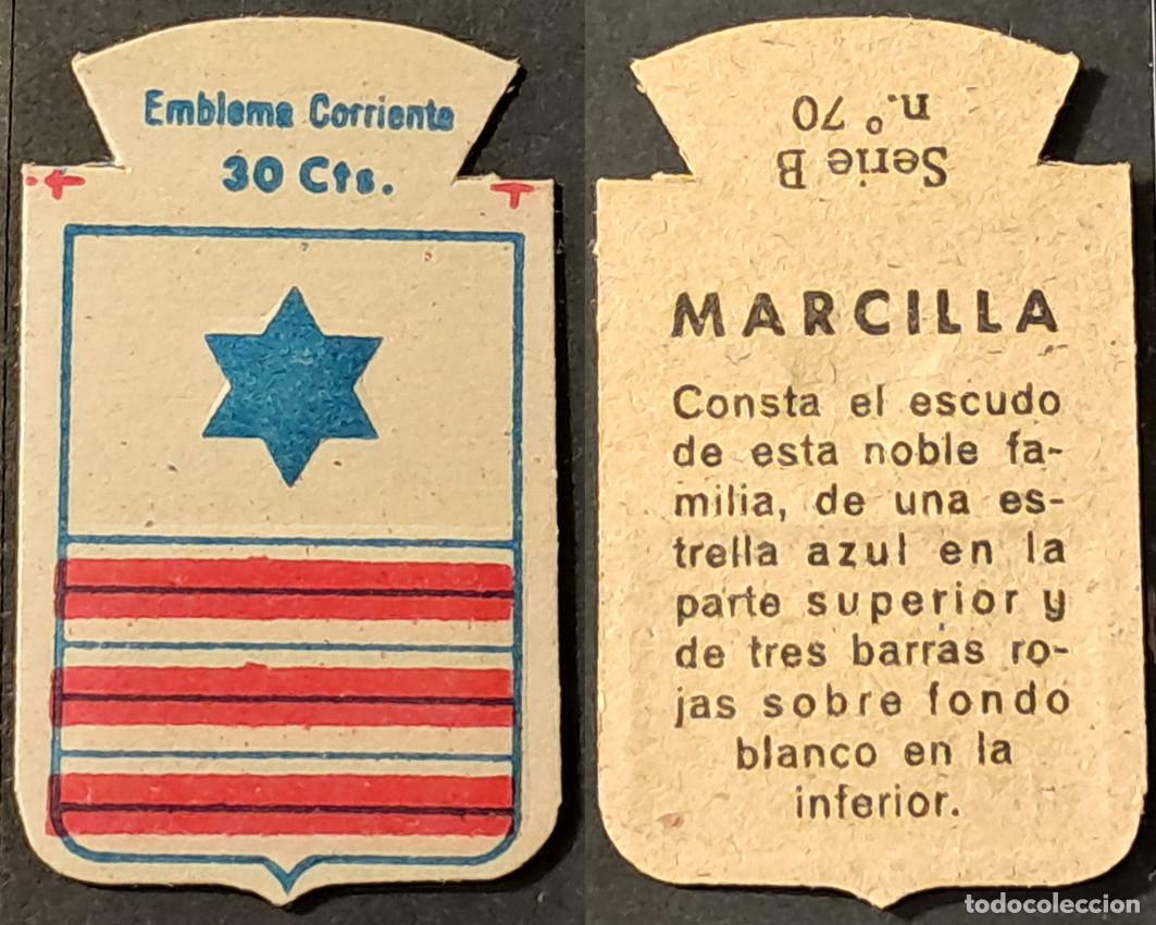 Militaria: Auxilio Social. Emblema corriente 30 cts. Marcilla. Serie B n&uacute;mero 70