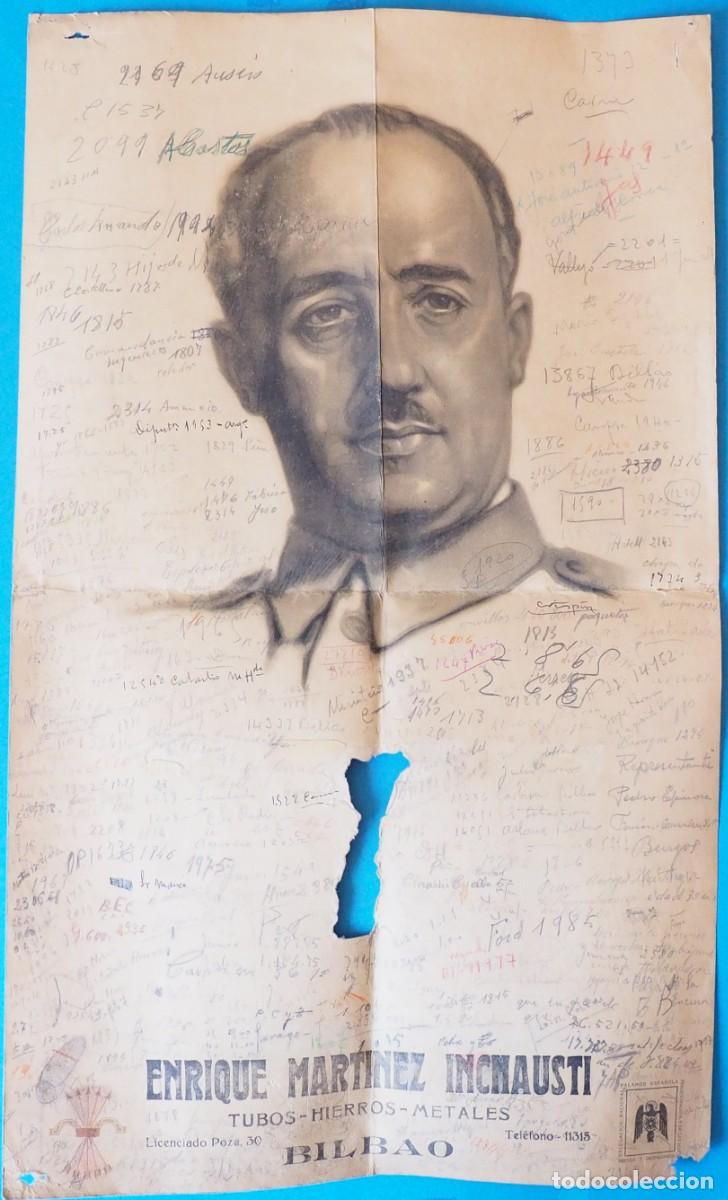 Militaria: CARTEL ORIGINAL FRANQUISTA DE LA FALANGE DE FRANCISCO FRANCO IMPRESO SOBRE CART&Oacute;N. A&Ntilde;OS 50. BILBAO