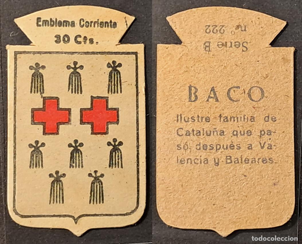Militaria: Auxilio Social. Emblema corriente 30 cts. Baco. Serie B n&uacute;mero 222