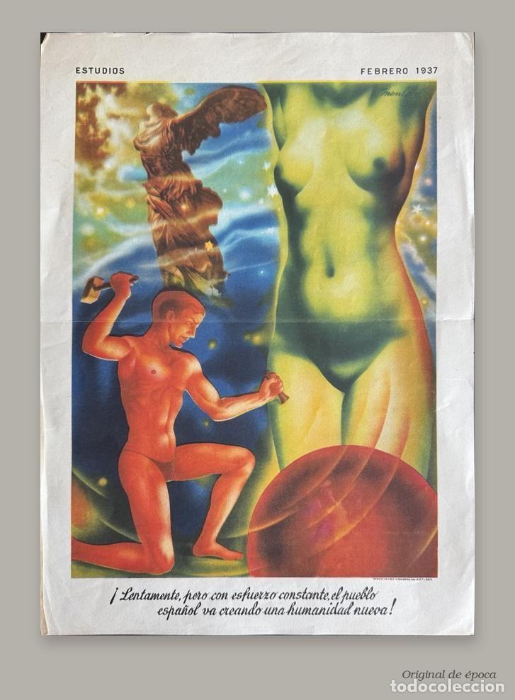 Militaria: (MI-260923)CARTEL &laquo;Estudios&raquo; FEBRERO de 1937 Manuel Monle&oacute;n - GUERRA CIVIL - INTERVENIDO CNT - UGT