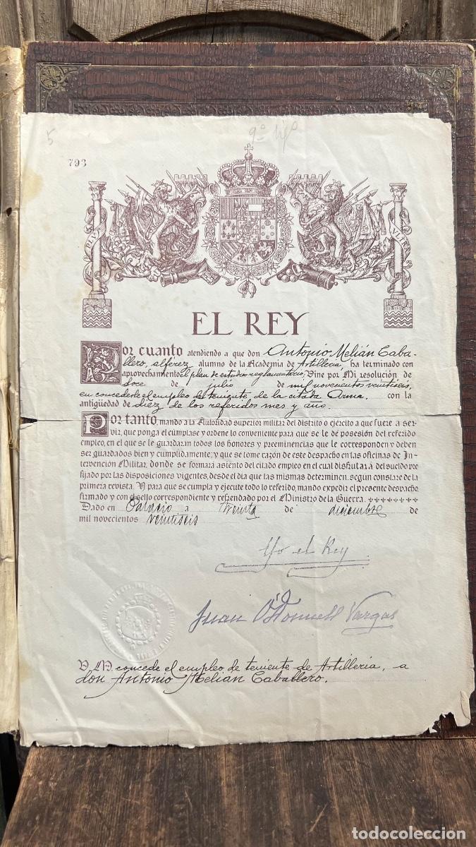 Militaria: Nombramiento militar melian caballero alf&eacute;rez a teniente Alfonso XIII O&rsquo;donnell 1926