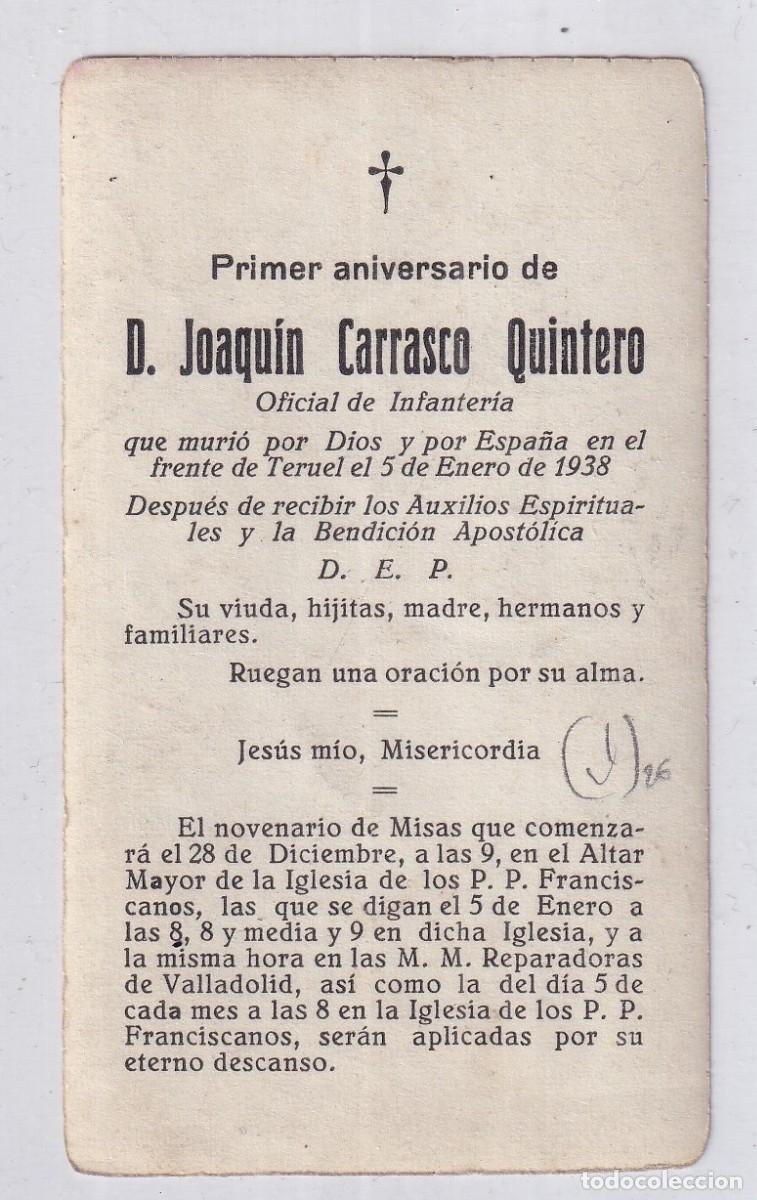 Militaria: Recordatorio 1&ordm; aniversario oficial de infanter&iacute;a, muerto por Dios frente Teruel 1938 Guerra Civil