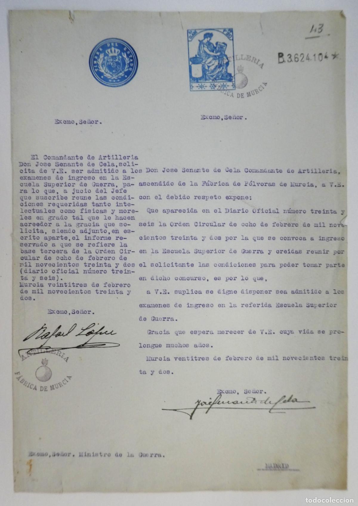 Militaria: Documento Solicitud de Admisi&oacute;n Fabrica de Polvoras de Murcia 1932