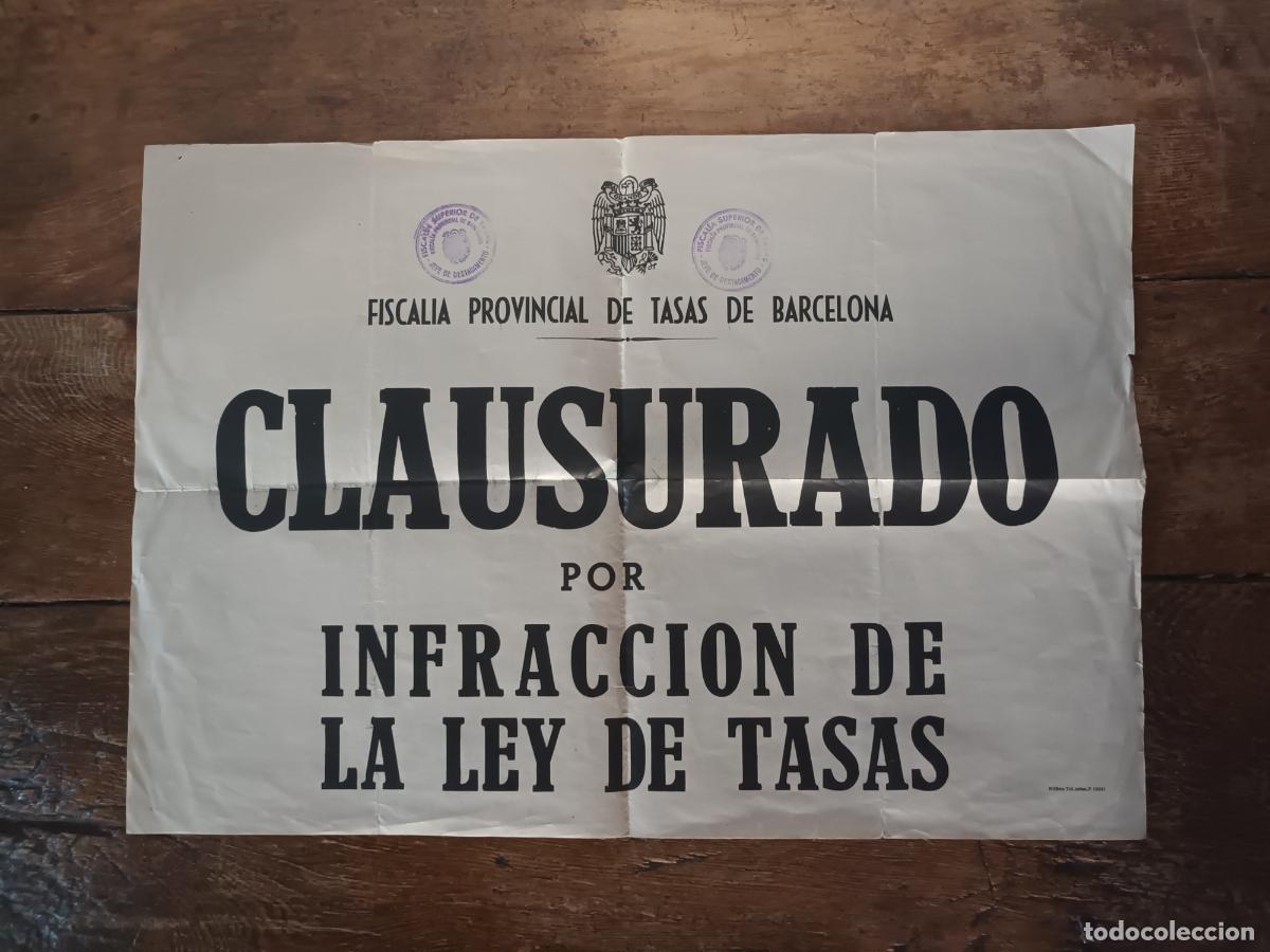 Militaria: CARTEL FISCALIA PROVINCIAL DE TASAS CENSURADO POR INFRACCI&Oacute;N. BARCELONA