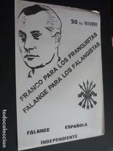 Militaria: FALANGE ESPA&Ntilde;OLA INDEPENDIENTE CARTEL 20 DE NOVIEMBRE JOSE ANTONIO PRIMO DE RIVERA 21 X 31 CM