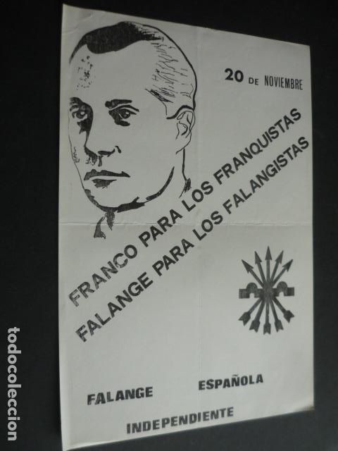 Militaria: FALANGE ESPA&Ntilde;OLA INDEPENDIENTE CARTEL 20 DE NOVIEMBRE JOSE ANTONIO PRIMO DE RIVERA 21 X 31 CM