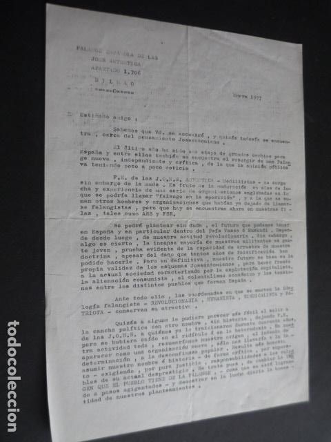 Militaria: FALANGE ESPA&Ntilde;OLA DE LAS JONS AUTENTICA DE BILBAO 1977 TRANSICION CARTA