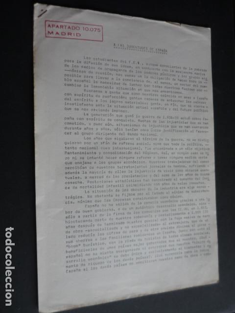 Militaria: FALANGE ESPA&Ntilde;OLA FRENTE ESTUDIANTES SINDICALISTAS JUVENTUDES FALANGISTAS 1969 DOCUMENTO A JUVENTUDES