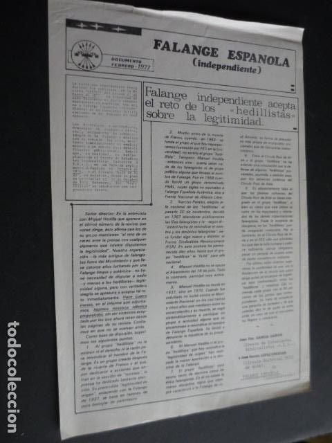 Militaria: FALANGE ESPA&Ntilde;OLA INDEPENDIENTE DOCUMENTO FEBRERO 1977 TRANSICION