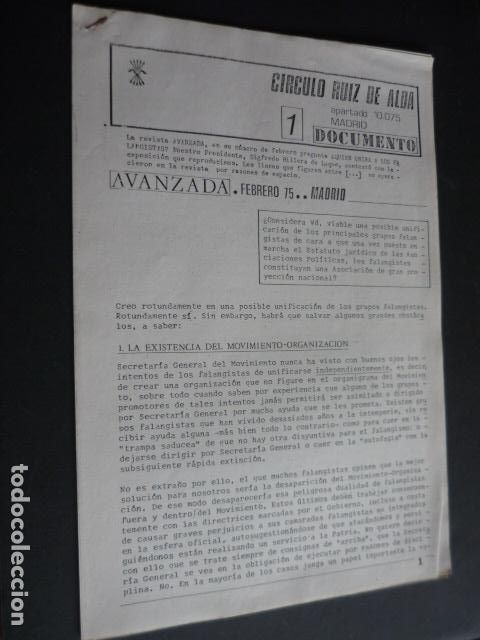Militaria: FALANGE ESPA&Ntilde;OLA INDEPENDIENTE CIRCULO RUIZ DE ALDA DOCUMENTO 1 6 FOLIOS TRANSICION