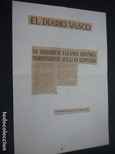 Militaria: FALANGE ESPA&Ntilde;OLA INDEPENDIENTE DE GUIPUZCOA FEI CONJUNTO DE NOTAS DE PRENSA A&Ntilde;OS 70 TRANSICION