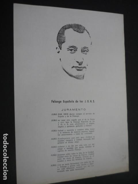 Militaria: FALANGE ESPA&Ntilde;OLA DE LAS J.O.N.S. JURAMENTO JOSE ANTONIO PRIMO DE RIVERA FOLIO