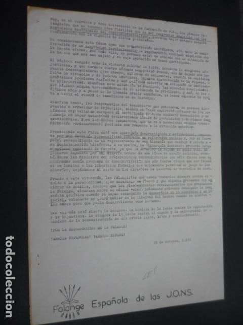 Militaria: FALANGE ESPA&Ntilde;OLA DE LAS J.O.N.S 1976 ANIVERSARIO FUNDACION FALANGE TRANSICION