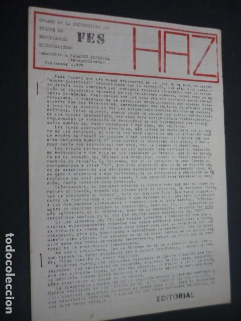 Militaria: REVISTA HAZ DICIEMBRE 1976 FALANGE ESPA&Ntilde;OLA INDEPENDIENTE FES FRENTE DE ESTUDIANTES SINDICALISTAS