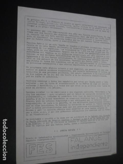 Militaria: FALANGE ESPA&Ntilde;OLA INDEPENDIENTE FES FRENTE DE ESTUDIANTES SINDICALISTAS ANIVERSARIO MATIAS MONTERO