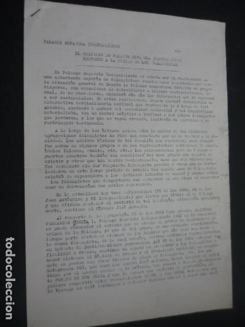Militaria: FALANGE ESPA&Ntilde;OLA INDEPENDIENTE ALICANTE ALCOY VALENCIA CRITERIO RESPECTO UNIDAD DE LOS FALANGISTAS