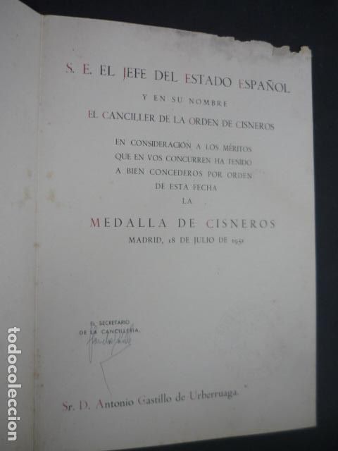 Militaria: CONCESION MEDALLA DE CISNEROS 1951 FALANGE ESPA&Ntilde;OLA