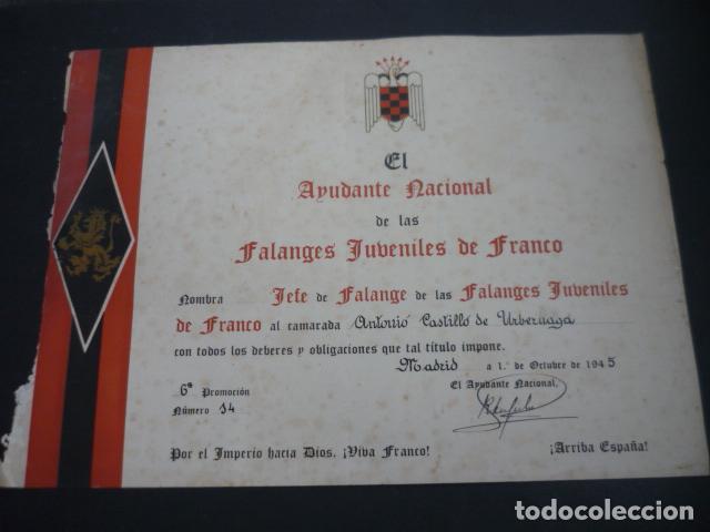 Militaria: DIPLOMA NOMBRAMIENTO JEFE DE FALANGE FALANGES JUVENILES 1945 FALANGE ESPA&Ntilde;OLA