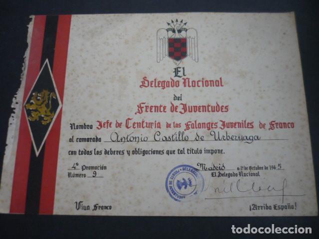 Militaria: DIPLOMA NOMBRAMIENTO JEFE DE CENTURIA FALANGES JUVENILES 1945 FALANGE ESPA&Ntilde;OLA