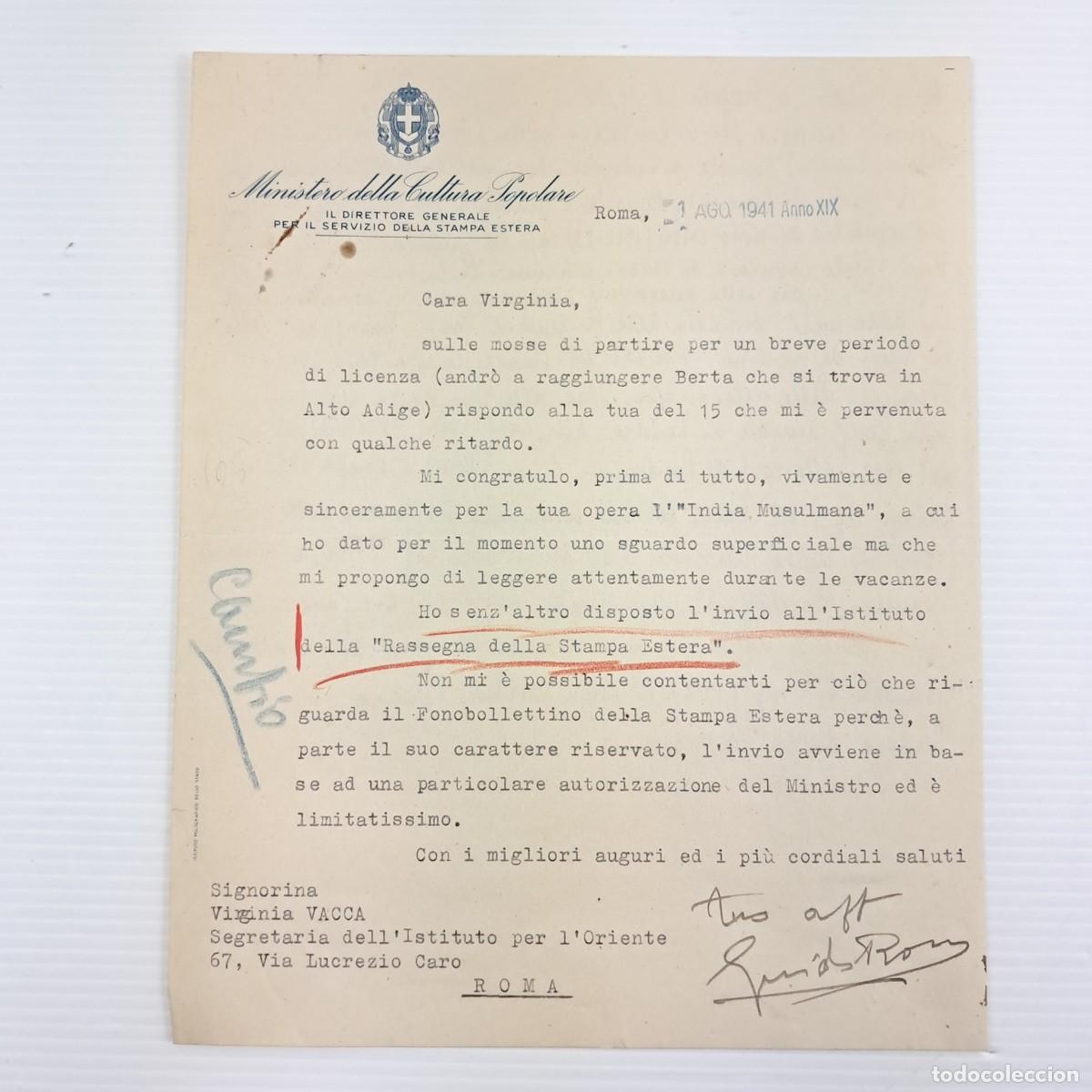 Militaria: Documento originale del 1&deg; agosto 1941 (Anno XIX), autografata da Guido Rocco