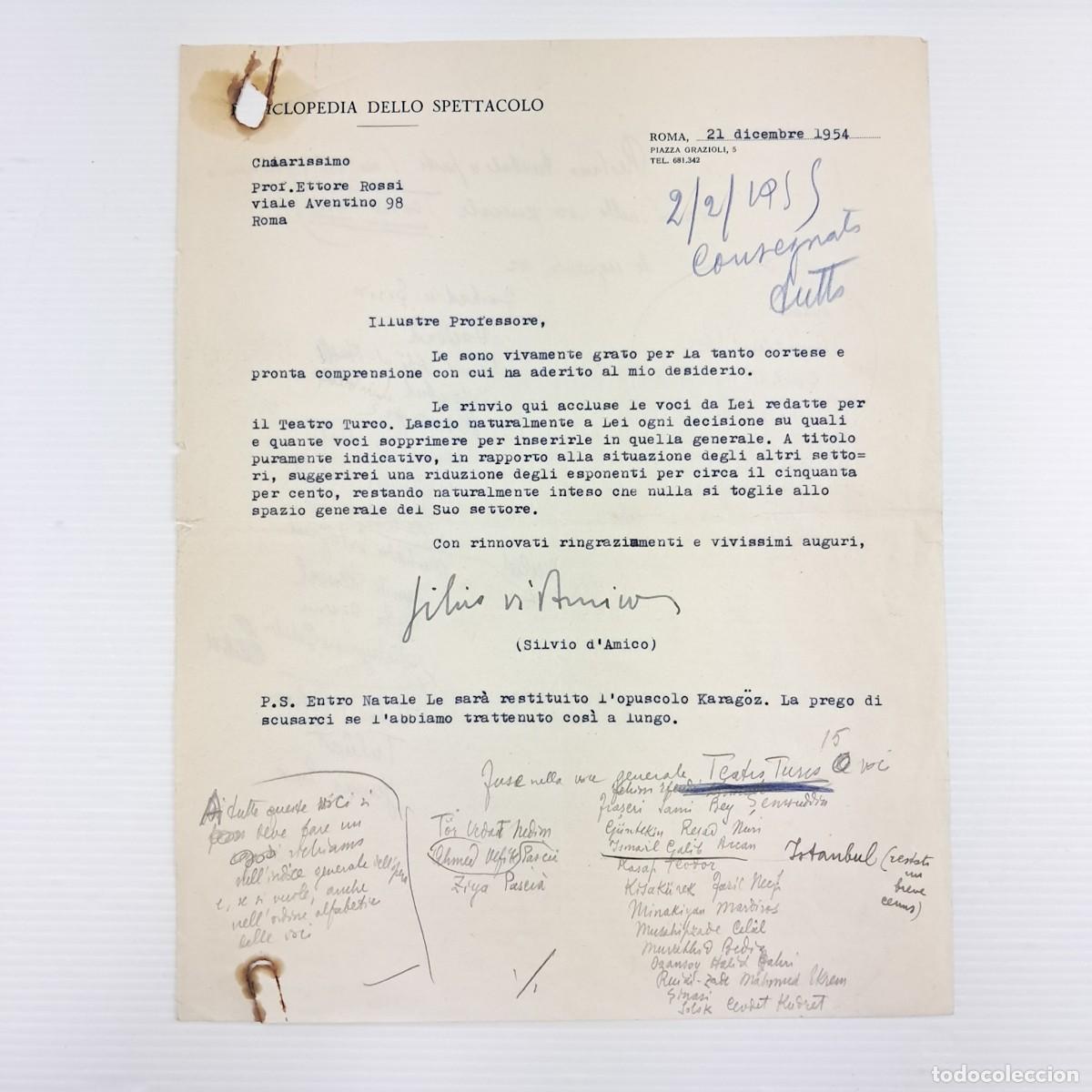 Militaria: Lettera originale dattiloscritta su carta intestata &ldquo;Enciclopedia dello Spettacolo&rdquo;