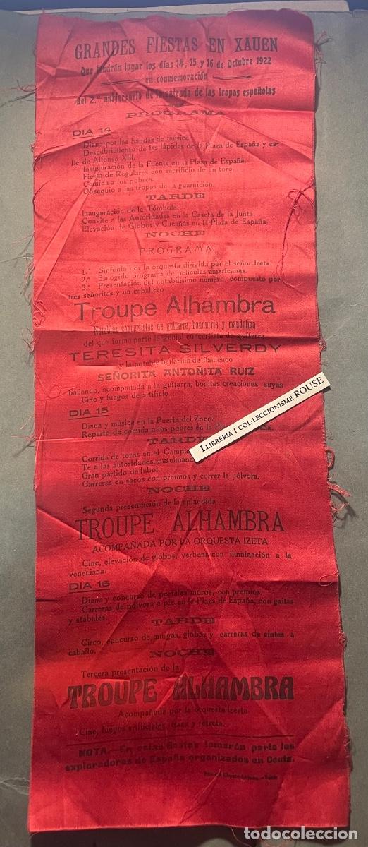 Militaria: GUERRA DE AFRICA -1922 PROGRAMA EN TELA SEDA GRANDES FIESTAS EN XAUEN EN CONMEMORACI&Oacute;N DEL 2&ordm; ANIVER