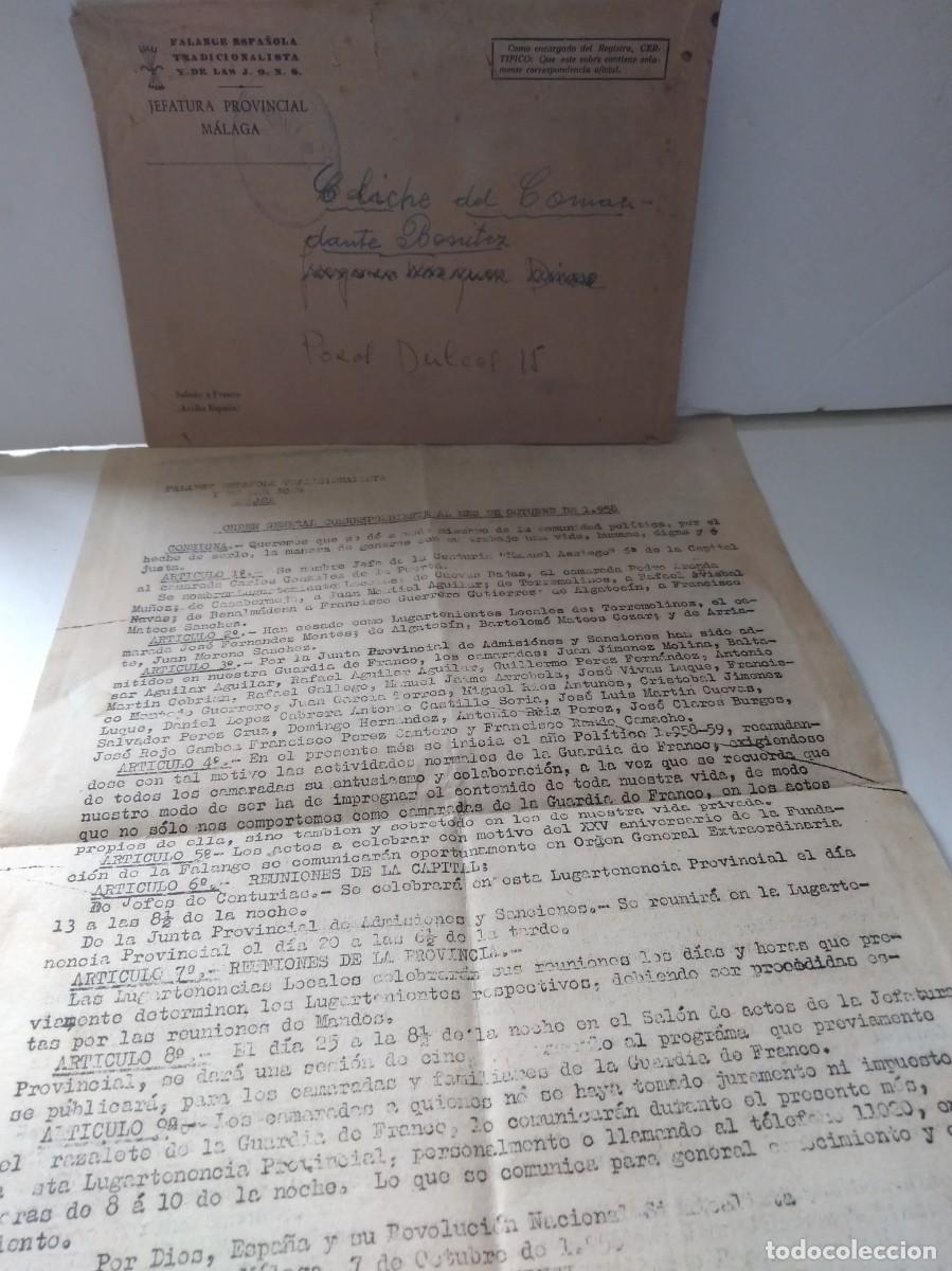 Militaria: CARTA Y SOBRE CLICHE DEL COMANDANTE BENITAZ JEFATURA PROVINCIAL DE MALAGA