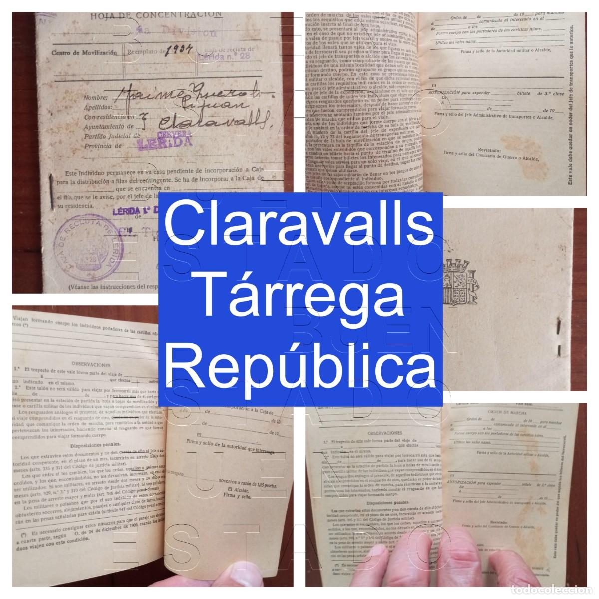 Militaria: CLARAVALLS TARREGA REPUBLICA 1934 RECLUTAMIENTO 4&ordf; DIVISION U20