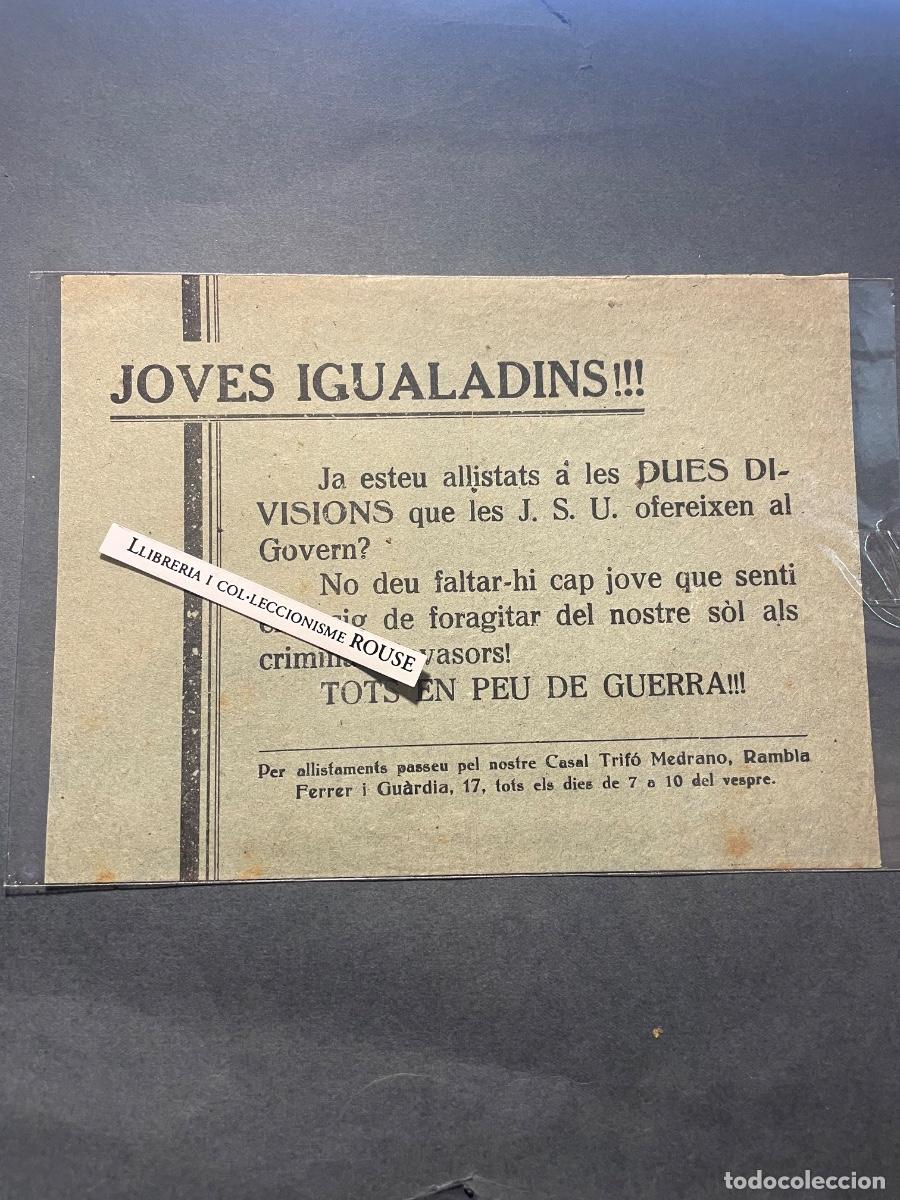 Militaria: GUERRA CIVIL / IGUALADA - ANTIGUA OCTAVILLA PANFLETO , JOVES IGUALADINS!!!! JA ESTEU ALLISTATS &Aacute; LE