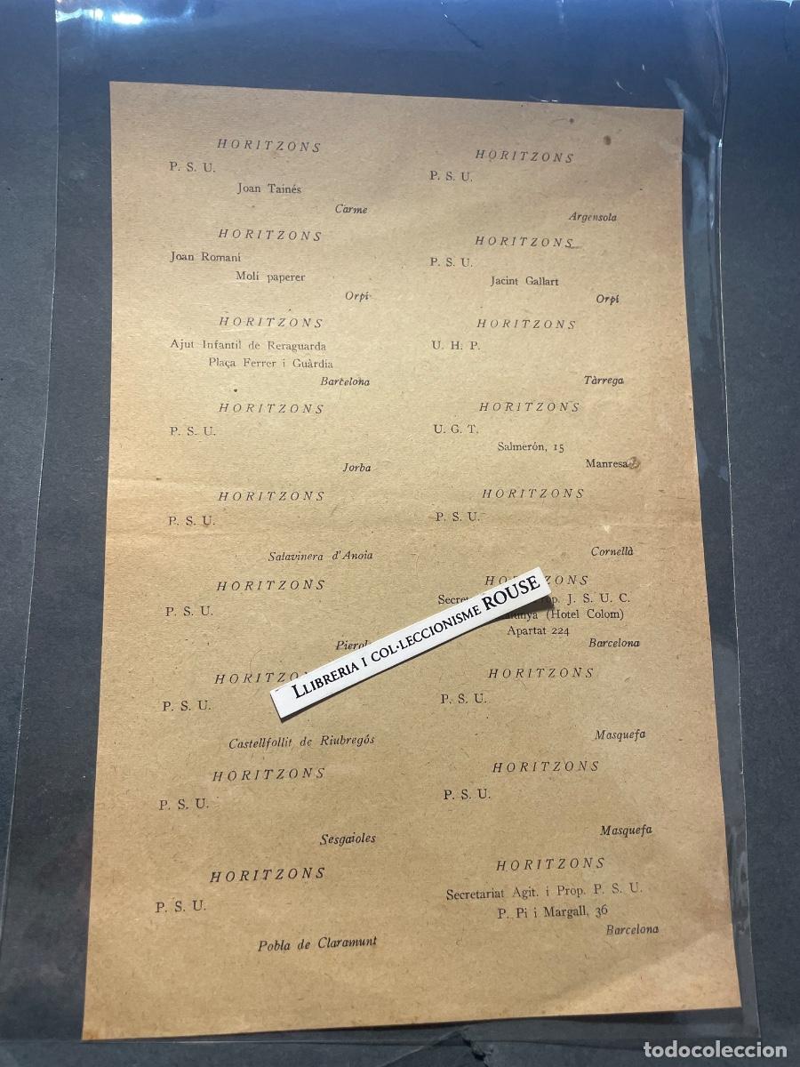 Militaria: GUERRA CIVIL / IGUALADA - HOJA DIRECCIONES ABONADOS A LA REVISTA HORITZONS P.S.U. - U.H.P. - U.G.T.