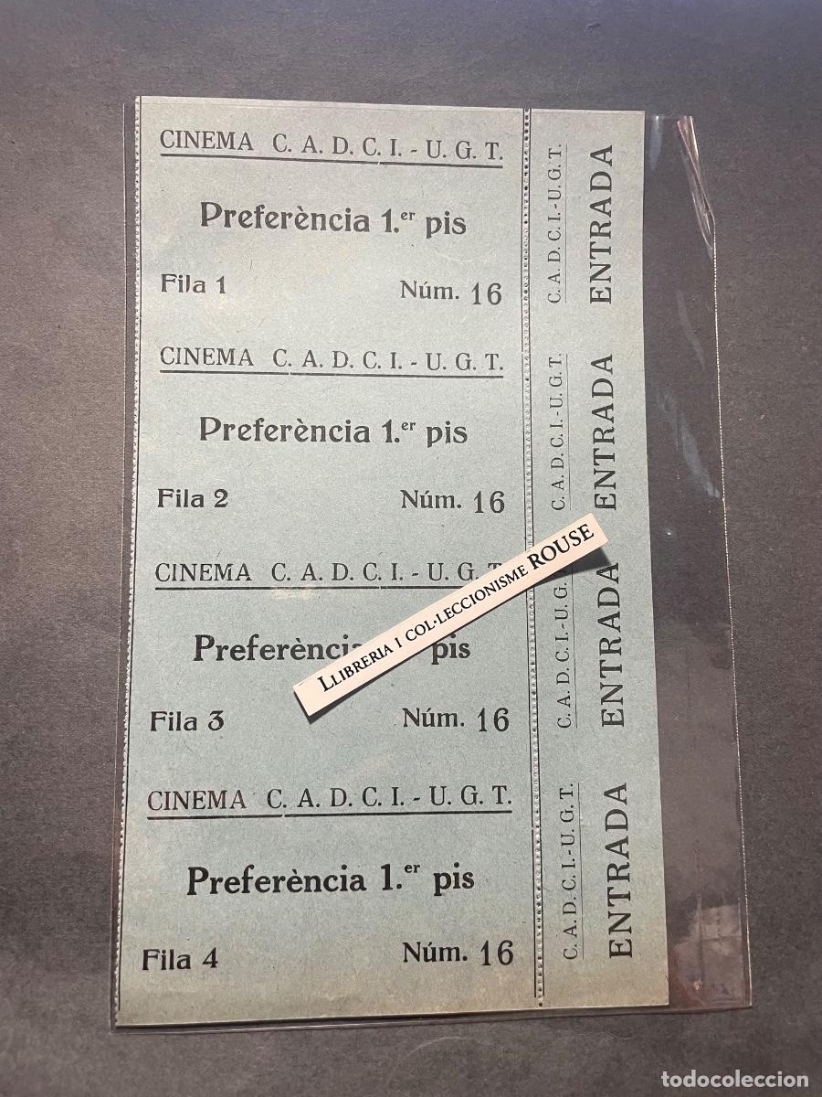 Militaria: GUERRA CIVIL / IGUALADA - 1938 CINEMA - C.A.D.C.I. - U.G.T. ENTRADAS FILA 1-2-3-4-N&ordm; 16 PREFER&Eacute;NCIA