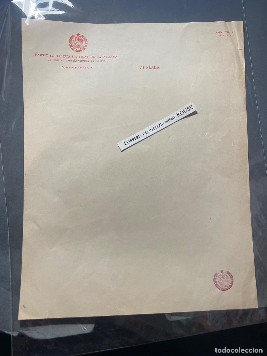 Militaria: GUERRA CIVIL / IGUALADA - 193.. HOJA DE CARTA PARTIT SOCIALISTA UNIFICAT DE CATALUNYA ADHERIT A LA I