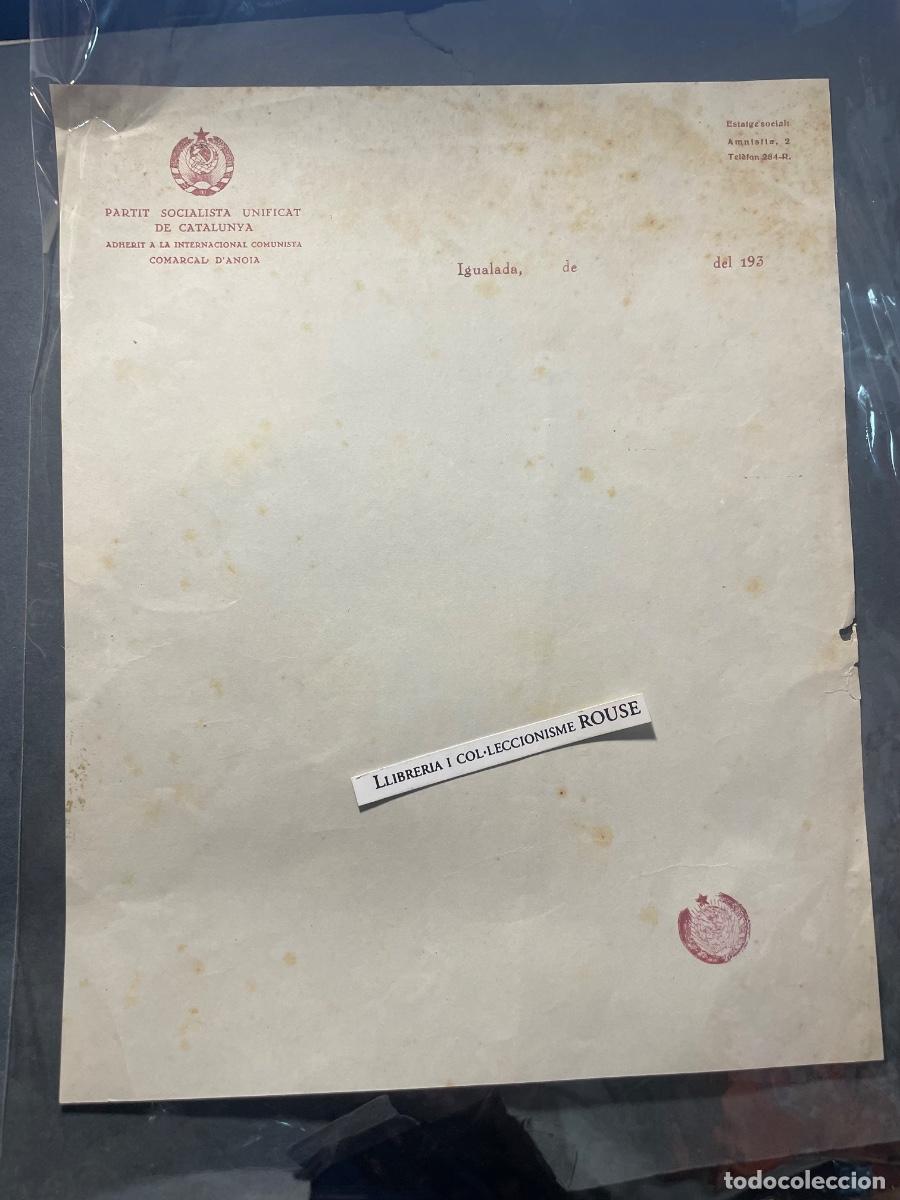 Militaria: GUERRA CIVIL / IGUALADA - 193.. HOJA DE CARTA PARTIT SOCIALISTA UNIFICAT DE CATALUNYA ADHERIT A LA I