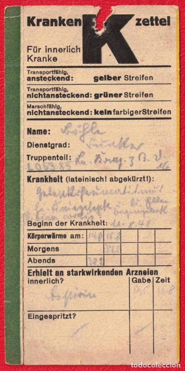 Militaria: Etiqueta medica de herido - III Reich - Kranken-Zettel Wehrmacht 1941 - Deutsches Heer