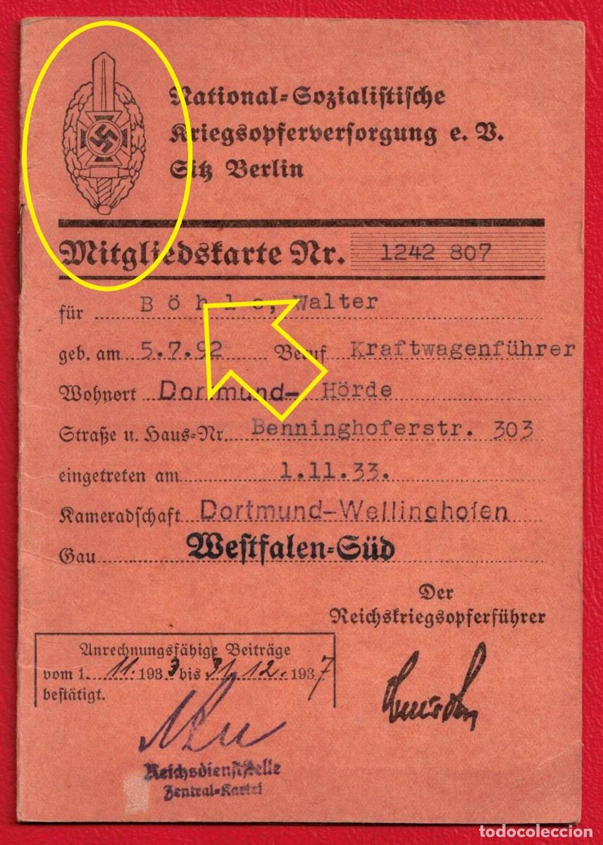 Militaria: Carnet NSKOV 1933-1940 Dortmund &ndash; Mitgliedskarte Kriegsopferversorgung III Reich - Veteranos