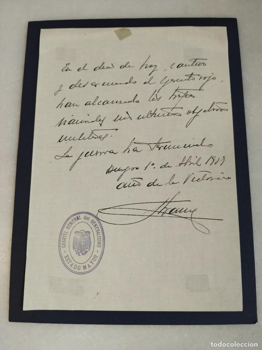 Militaria: REPRODUCCI&Oacute;N FACS&Iacute;MIL PARTE FIN GUERRA CIVIL 1 ABRIL 1939 CON FIRMA FRANCISCO FRANCO