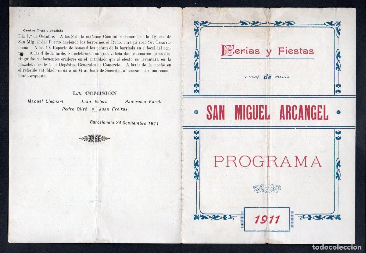 Militaria: DIPTICO - PROGRAMA DE FERIAS Y FIESTAS DE SAN MIGUEL - BARCELONETA 24 DE SEPTIEMBRE 1911